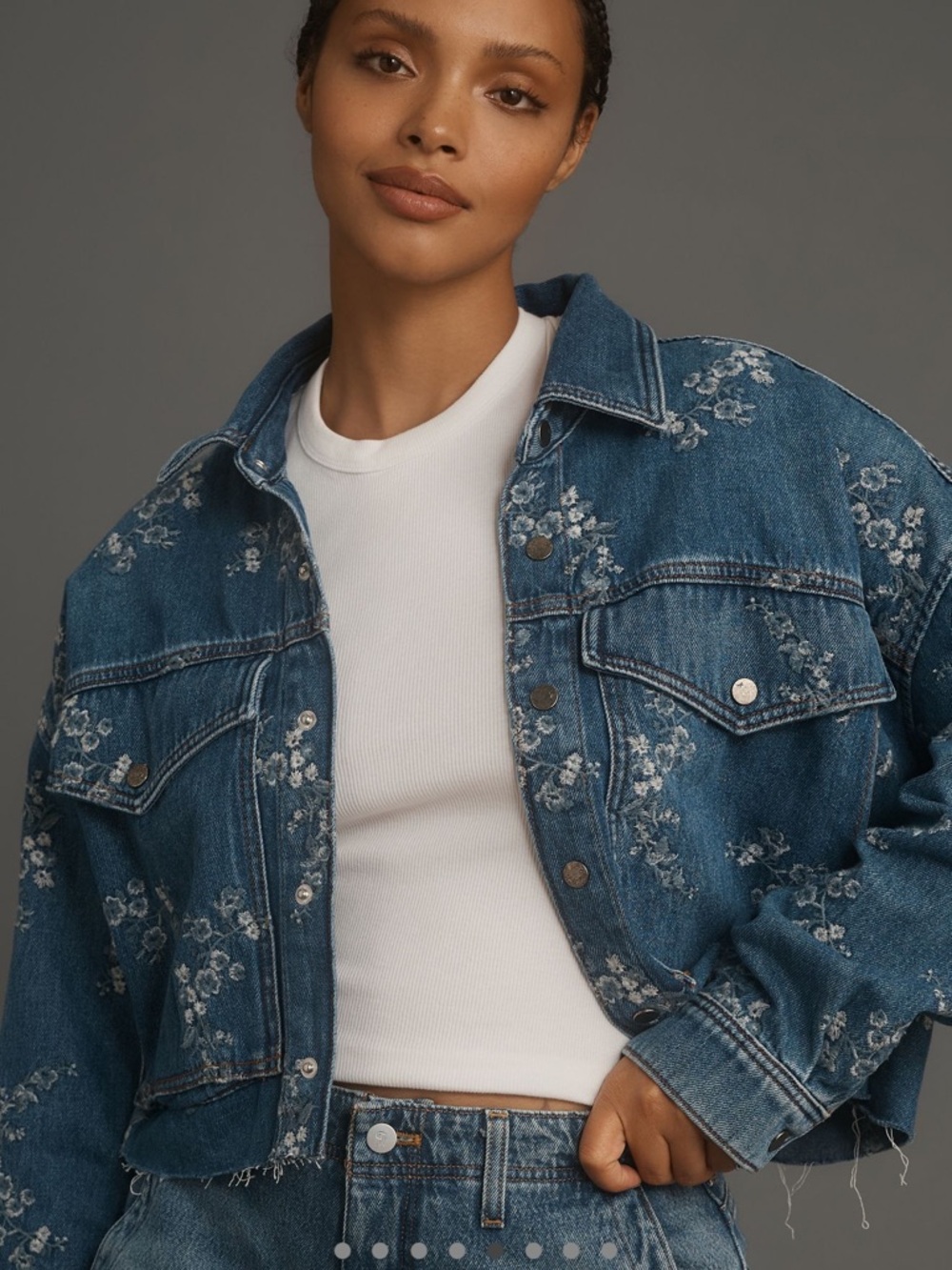 Pilcro Blue Embroidered Denim Jean Jacket